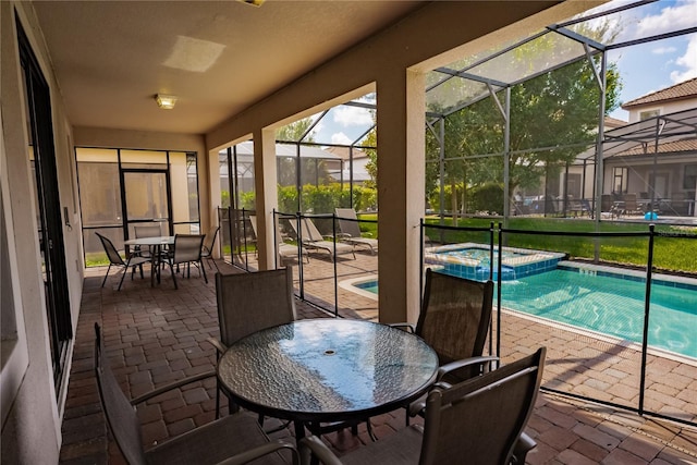 sunroom / solarium with a pool