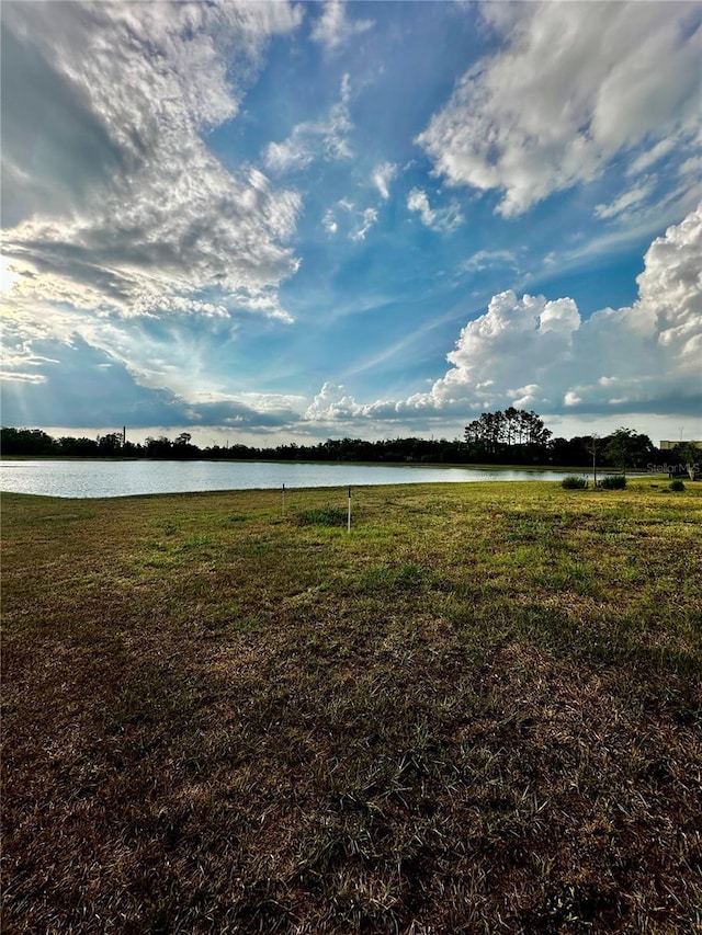 view of yard with a water view