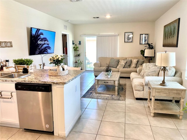 tiled living room with sink