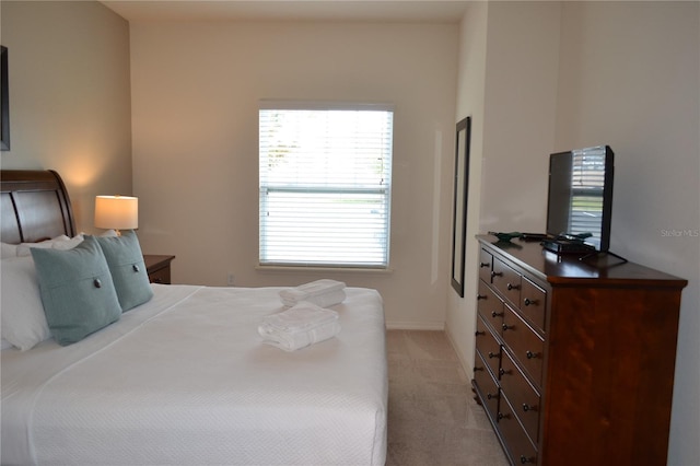 bedroom featuring multiple windows and light carpet