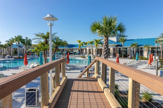 view of dock with a community pool