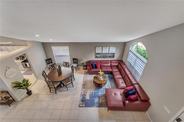 living room with light tile patterned floors