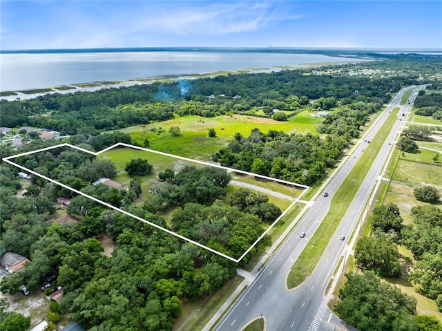 aerial view featuring a water view