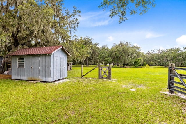 view of yard featuring an outdoor structure and a storage unit