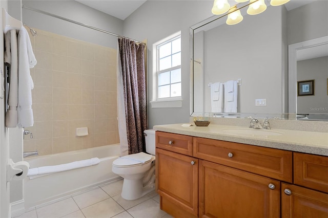 full bathroom with tile patterned flooring, vanity, shower / bath combination with curtain, and toilet