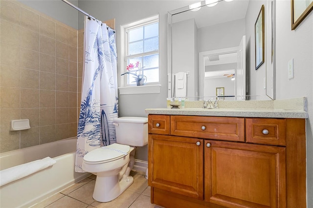 full bathroom featuring tile patterned flooring, vanity, shower / tub combo, and toilet