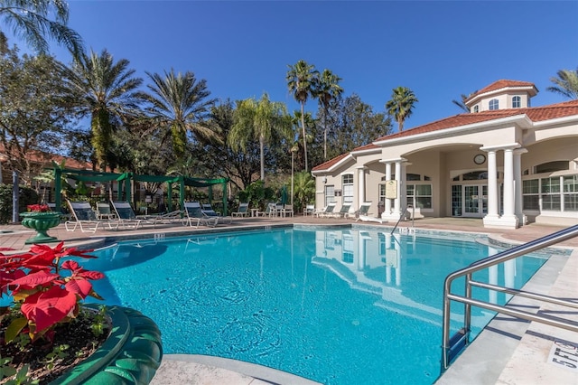 view of swimming pool with a patio