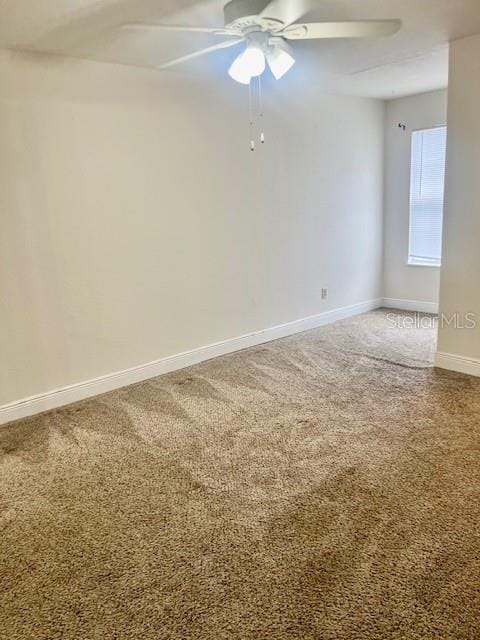 spare room with ceiling fan and carpet flooring