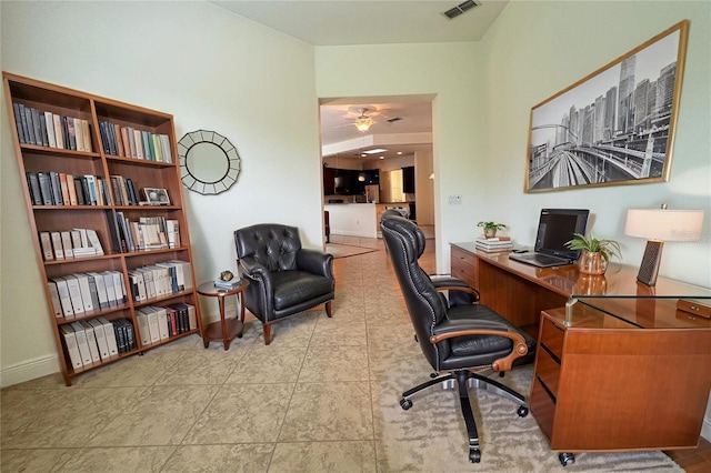 office space featuring ceiling fan