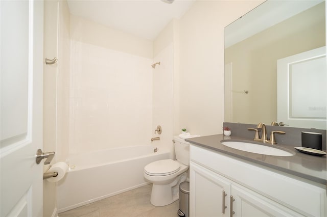 full bathroom with shower / bathtub combination, toilet, vanity, and tile patterned floors