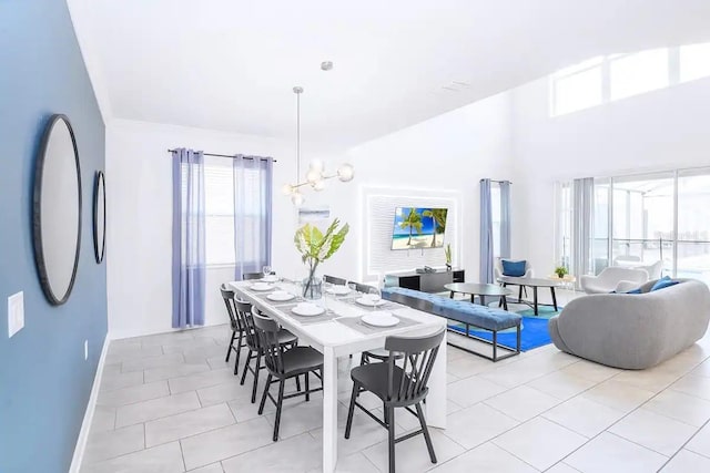 dining area with light tile patterned floors