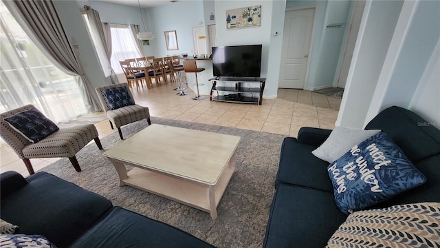 living room with light tile patterned floors