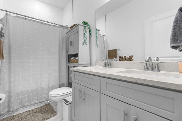 bathroom with vanity, toilet, and walk in shower