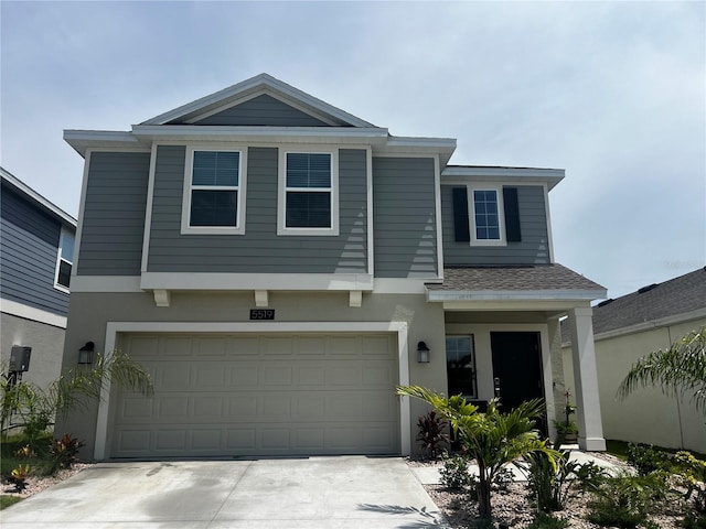 front facade with a garage