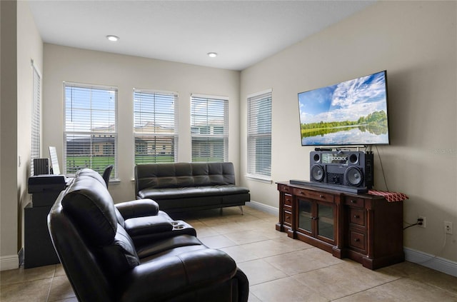 living room with light tile patterned floors