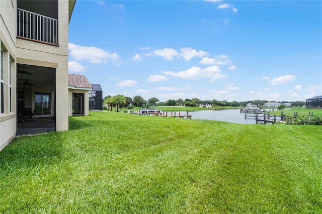 view of yard with a water view