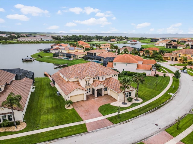 aerial view with a water view