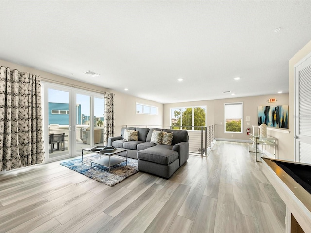 living room with light wood-type flooring