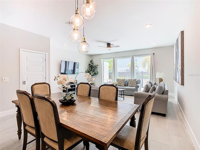 dining room with ceiling fan