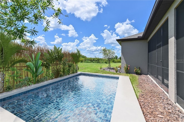 view of swimming pool featuring a sunroom