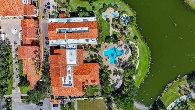 aerial view with a water view