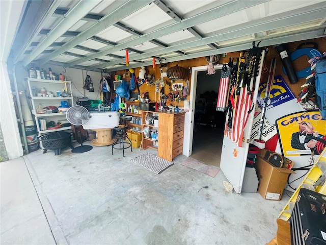 garage featuring a workshop area