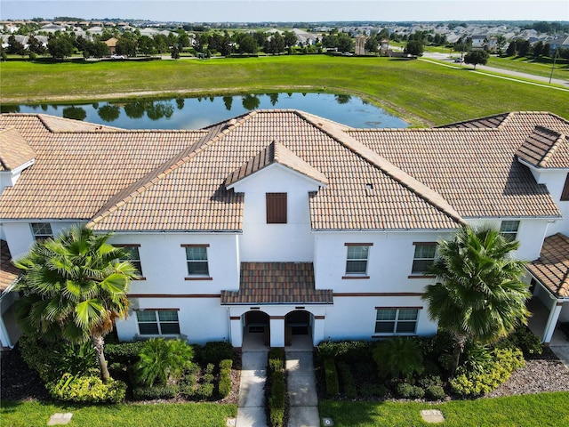 drone / aerial view featuring a water view