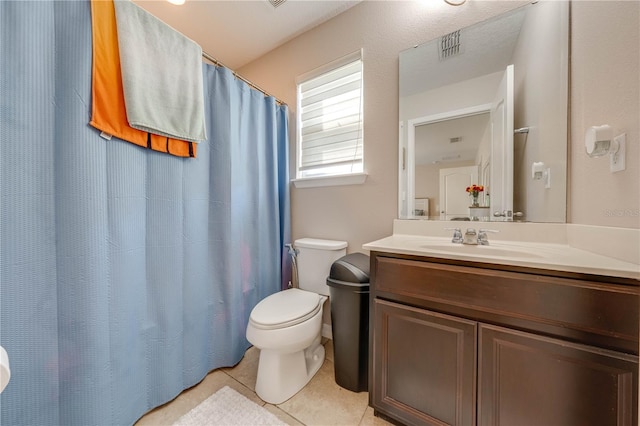 bathroom with tile patterned flooring, toilet, and vanity