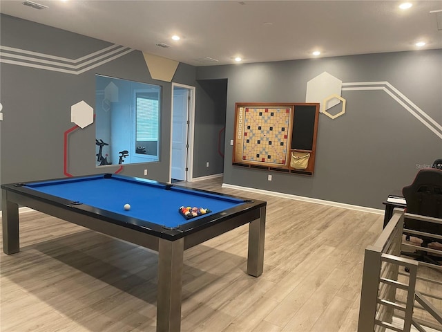 game room featuring light wood-type flooring and billiards