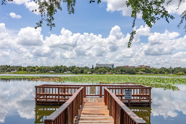 view of dock with a water view
