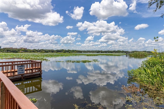 view of dock with a water view