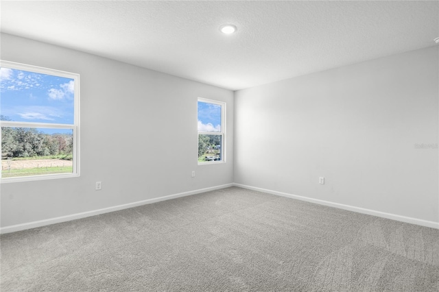 carpeted empty room with a textured ceiling