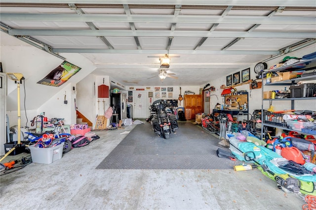 garage with ceiling fan