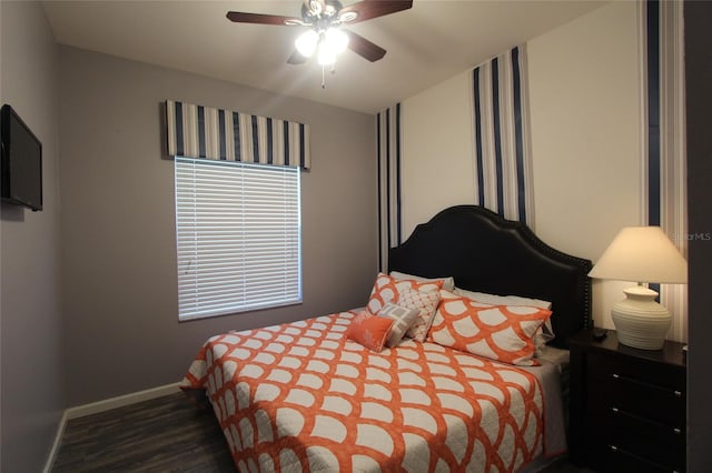 bedroom featuring ceiling fan and hardwood / wood-style floors