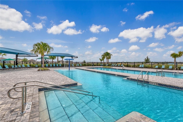 view of swimming pool featuring a patio area