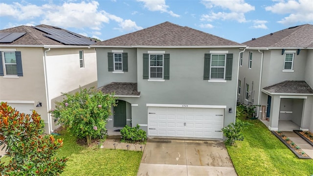 6728 Huntleigh Hammock Rd, Harmony, FL 34773 - traditional home featuring roof with shingles, stucco siding, an attached garage, a front lawn, and concrete driveway