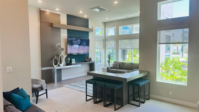 tiled living room featuring a wealth of natural light