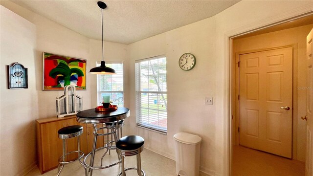 dining area with a textured ceiling