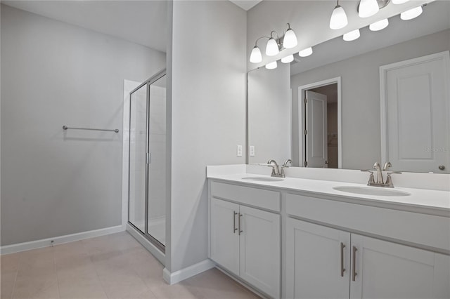 bathroom featuring vanity and walk in shower