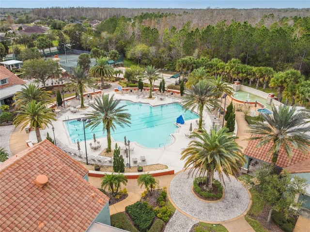 742 San Joaquin Rd, Poinciana, FL 34759 - community pool with a patio area and a wooded view