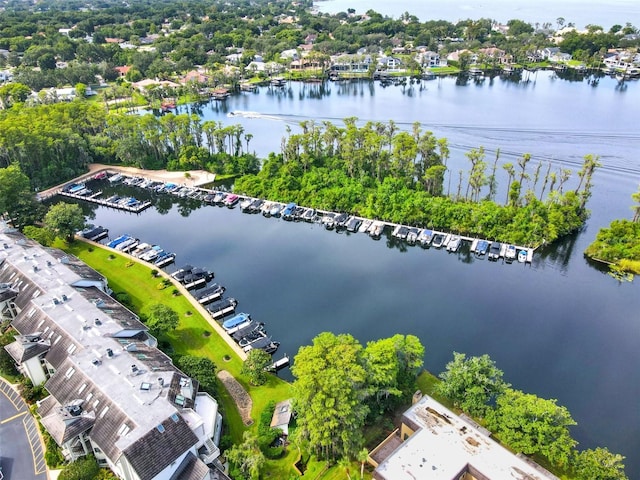 bird's eye view featuring a water view