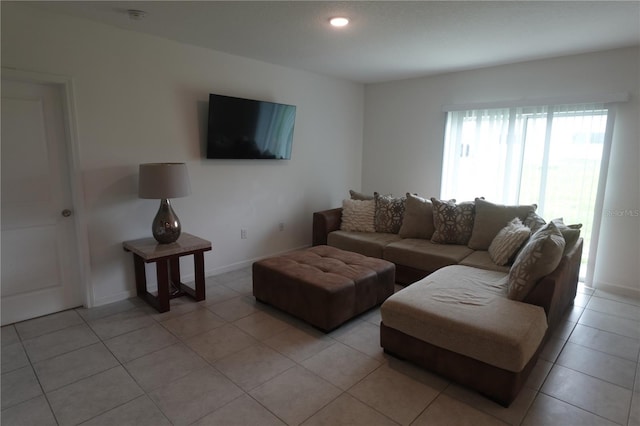 living room featuring light tile patterned floors