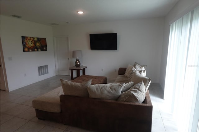 living room featuring light tile patterned floors