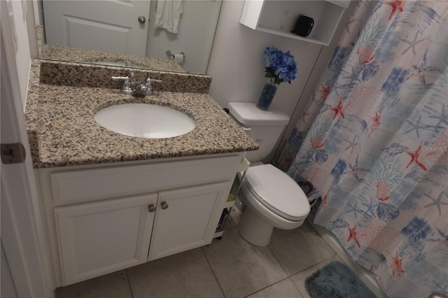 bathroom with tile patterned flooring, toilet, and vanity