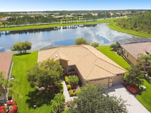 bird's eye view featuring a water view