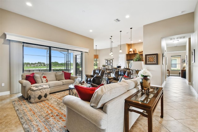 view of tiled living room