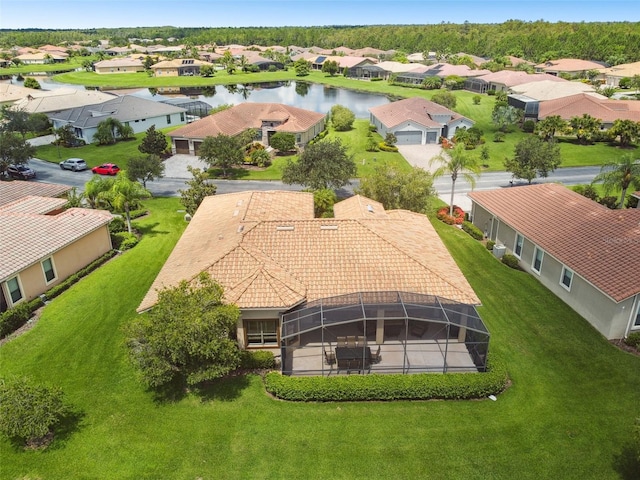 aerial view featuring a water view