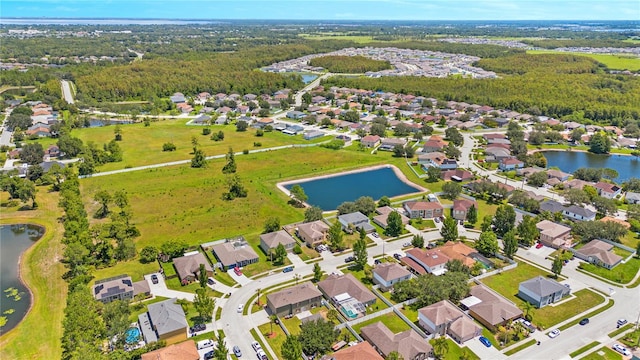 aerial view with a water view