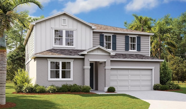 view of front of property featuring a garage and a front yard