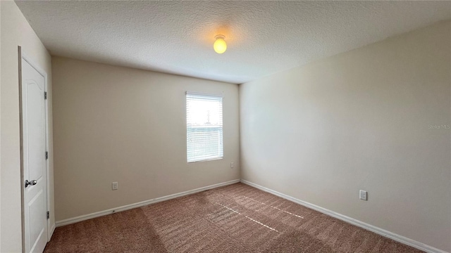 empty room featuring a textured ceiling and carpet flooring